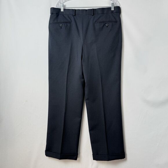 Paul Frederick Men’s 36x28 Navy Blue Pleated Dress Pants Cuffed Extended Waist - Picture 4 of 16